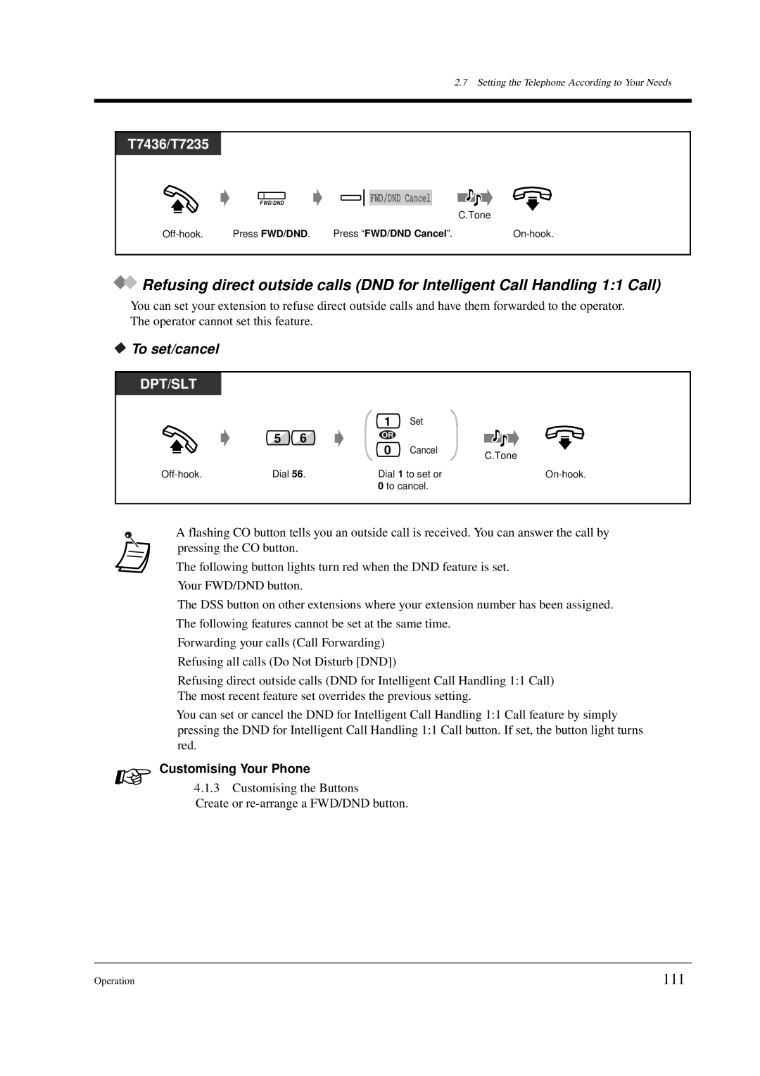 Panasonic KX-TD612E user manual 111, Press FWD/DND Cancel 