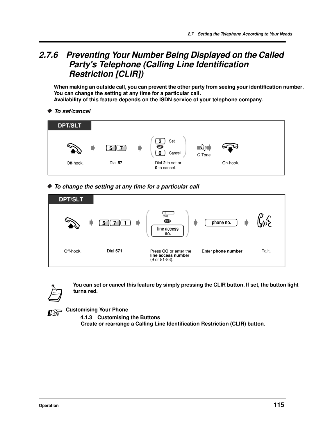 Panasonic KX-TD612E user manual 115, To change the setting at any time for a particular call, Line access 