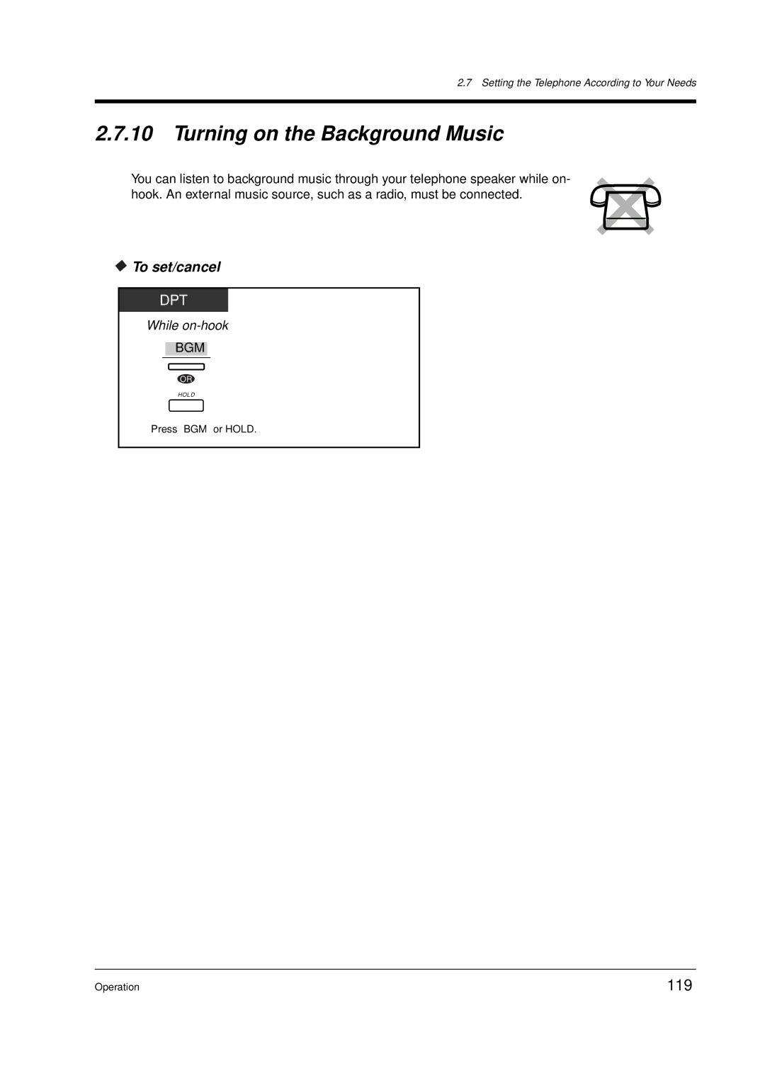 Panasonic KX-TD612E user manual Turning on the Background Music, 119 