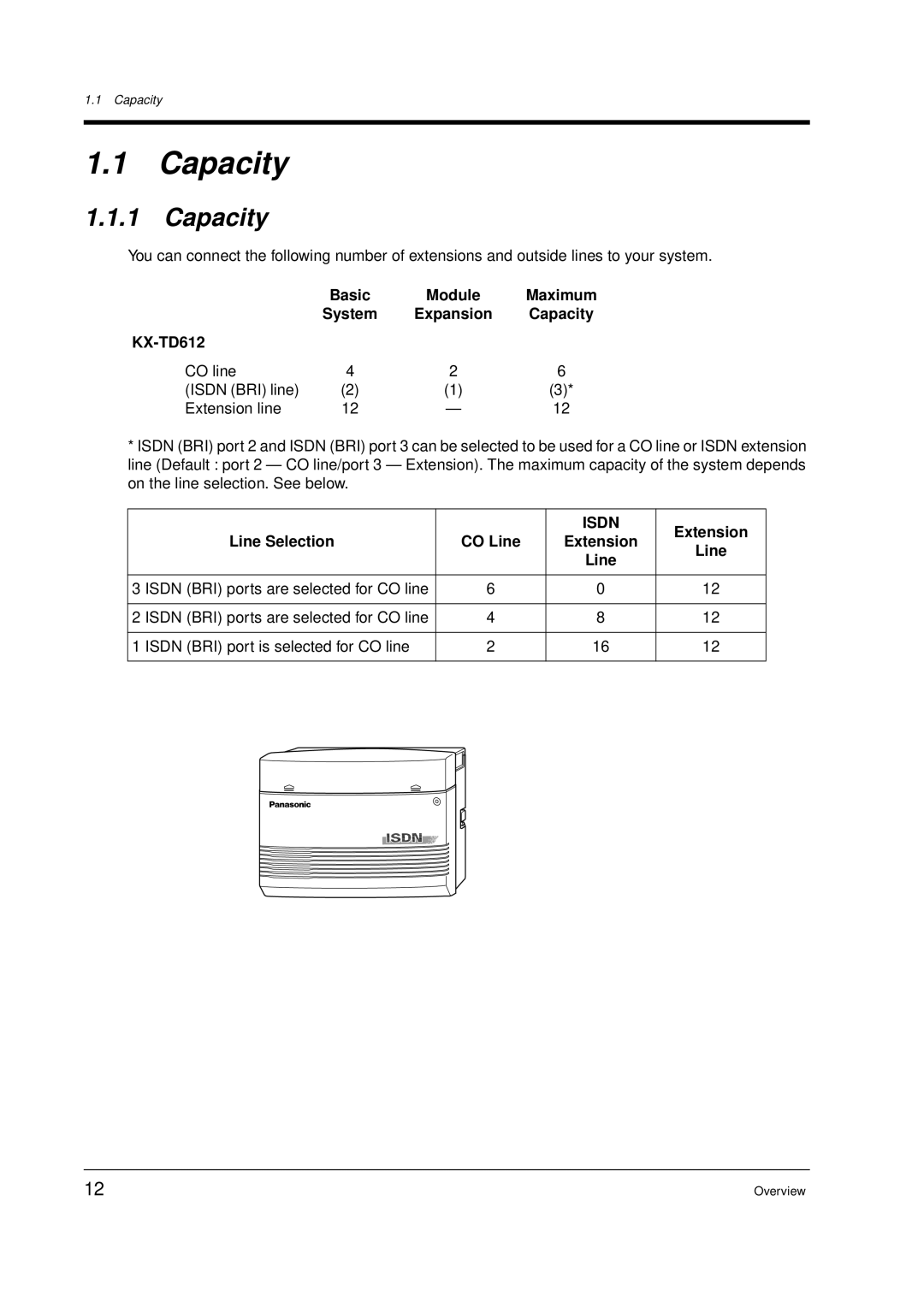 Panasonic KX-TD612E user manual Capacity 