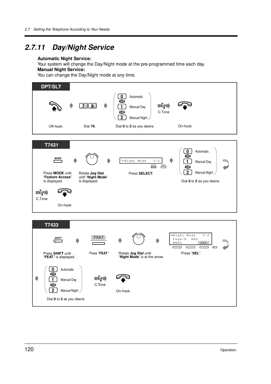 Panasonic KX-TD612E user manual 11 Day/Night Service, 120, Automatic Night Service, Manual Night Service 