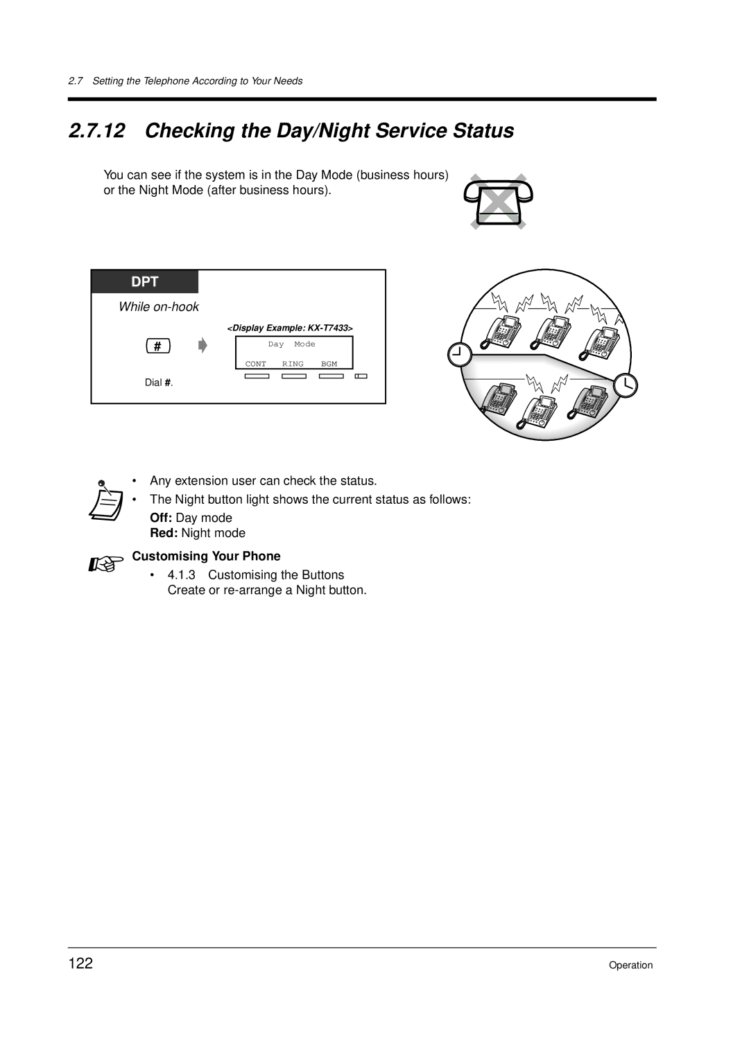 Panasonic KX-TD612E user manual Checking the Day/Night Service Status, 122 