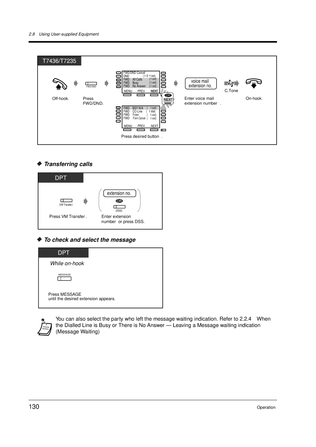 Panasonic KX-TD612E user manual 130, Transferring calls, To check and select the message 