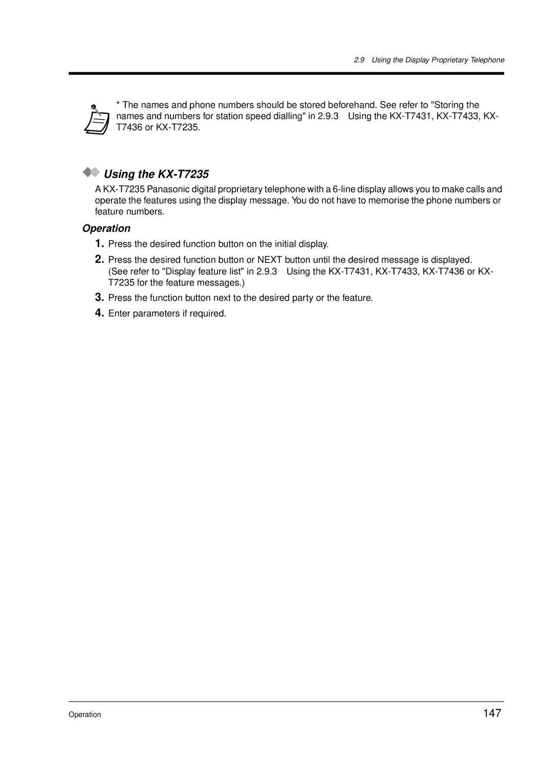 Panasonic KX-TD612E user manual Using the KX-T7235, 147 