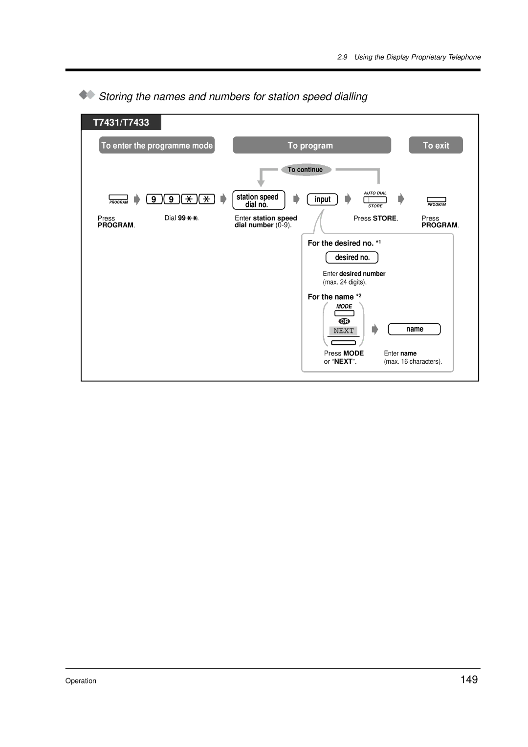 Panasonic KX-TD612E user manual Storing the names and numbers for station speed dialling, 149 