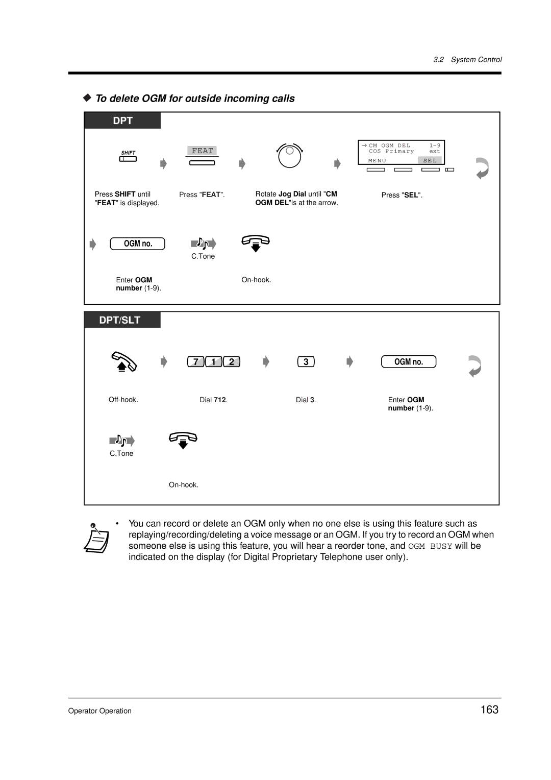 Panasonic KX-TD612E user manual 163, To delete OGM for outside incoming calls, OGM no 