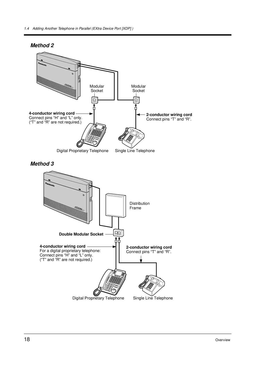 Panasonic KX-TD612E user manual Conductor wiring cord Connect pins H and L only 