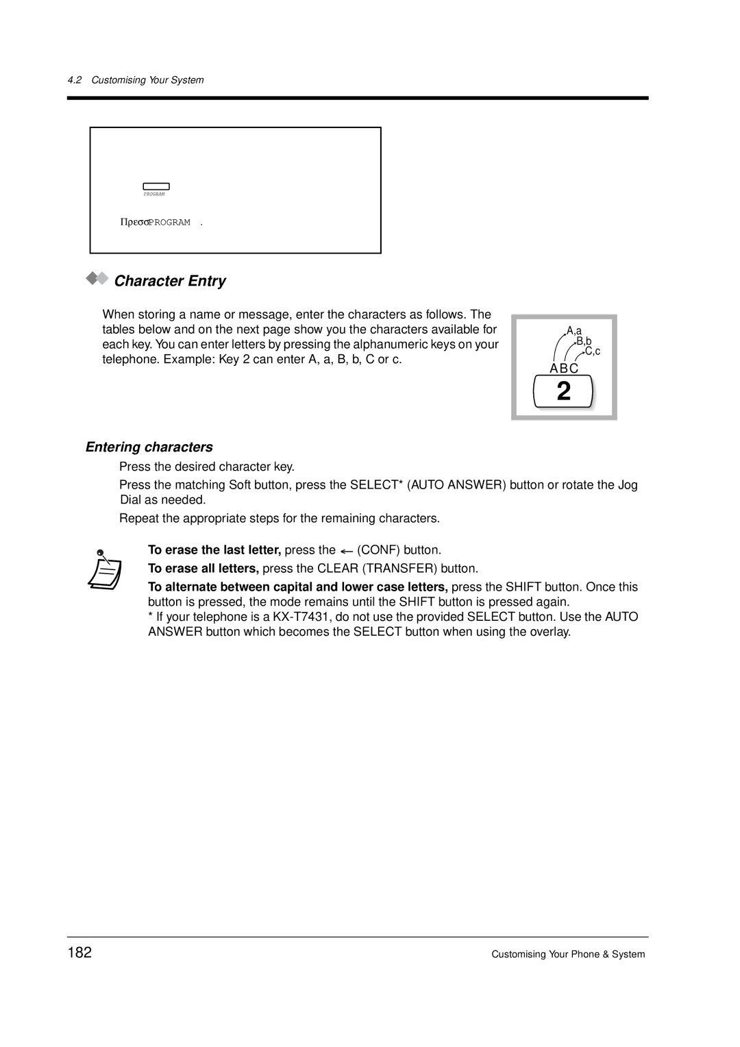 Panasonic KX-TD612E user manual Character Entry, 182, Entering characters 