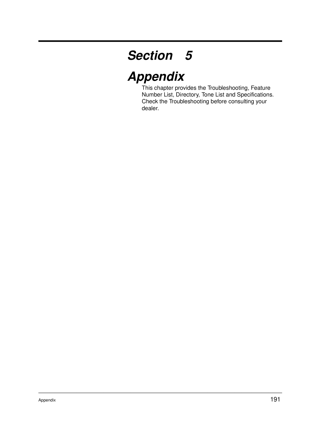 Panasonic KX-TD612E user manual Section Appendix, 191 