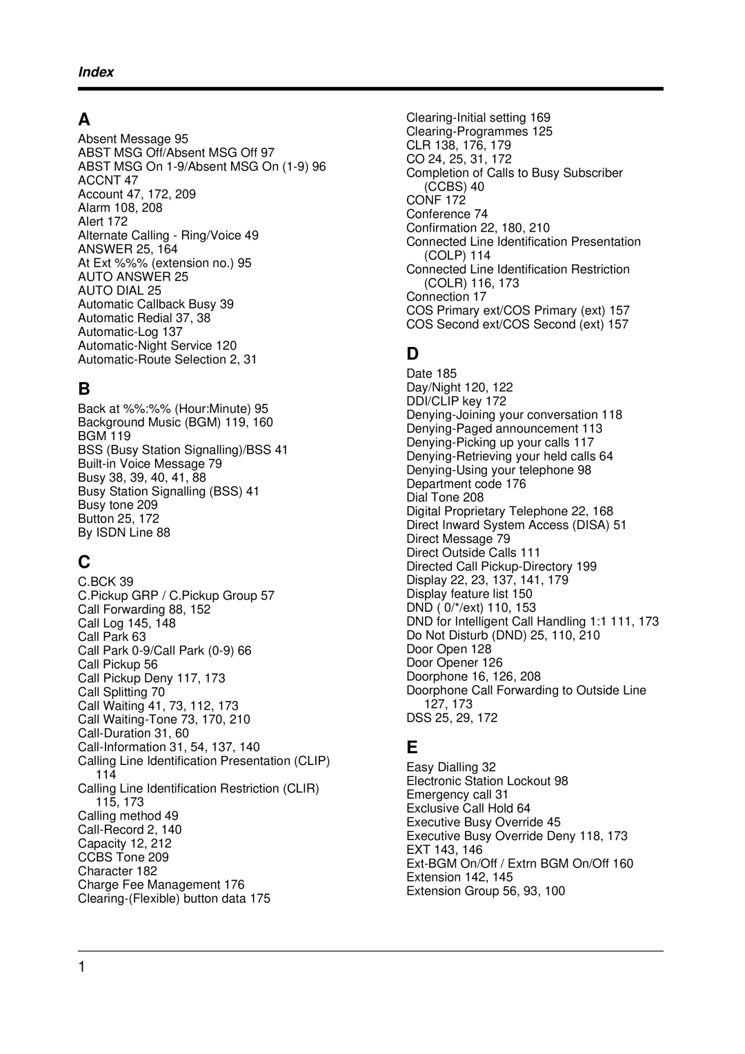 Panasonic KX-TD612E user manual Index 