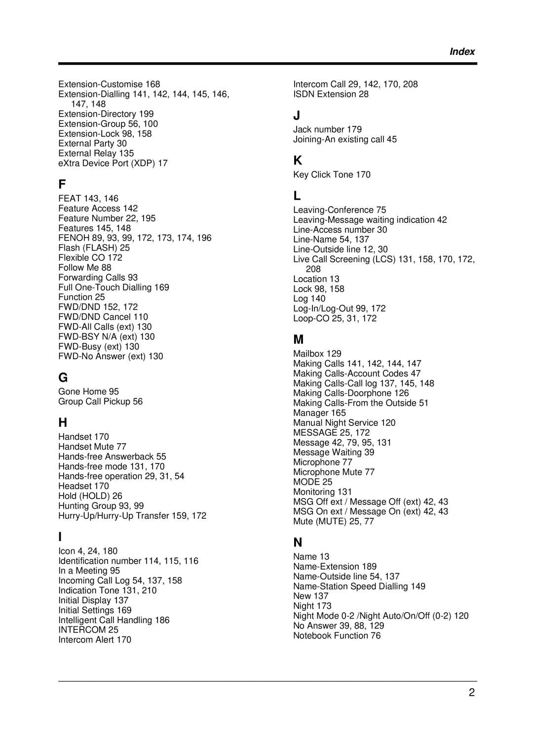 Panasonic KX-TD612E user manual Index 