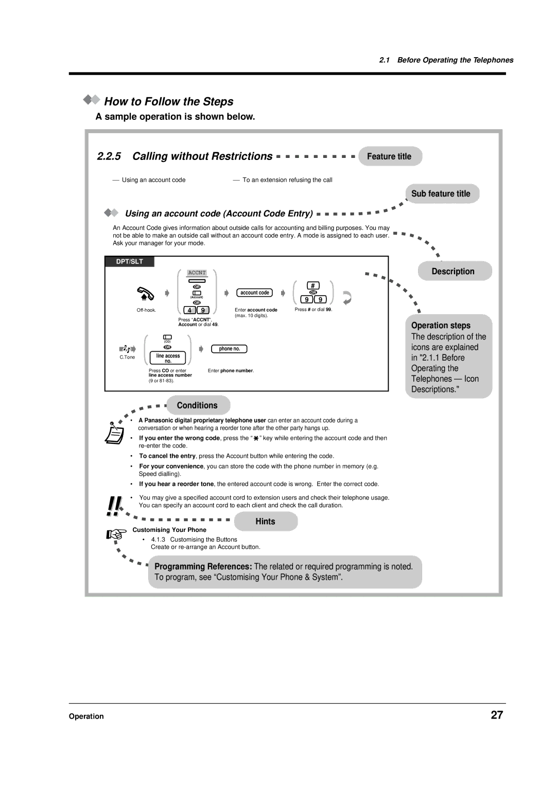 Panasonic KX-TD612E user manual How to Follow the Steps, Calling without Restrictions Feature title, Hints 