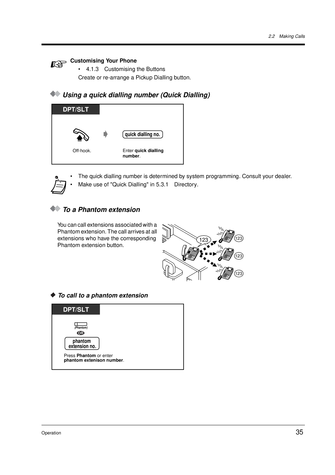 Panasonic KX-TD612E Using a quick dialling number Quick Dialling, To a Phantom extension, To call to a phantom extension 