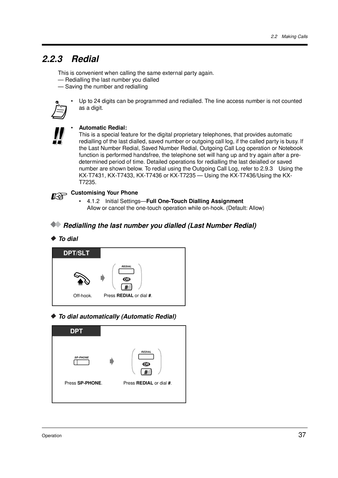 Panasonic KX-TD612E Redialling the last number you dialled Last Number Redial, To dial automatically Automatic Redial 