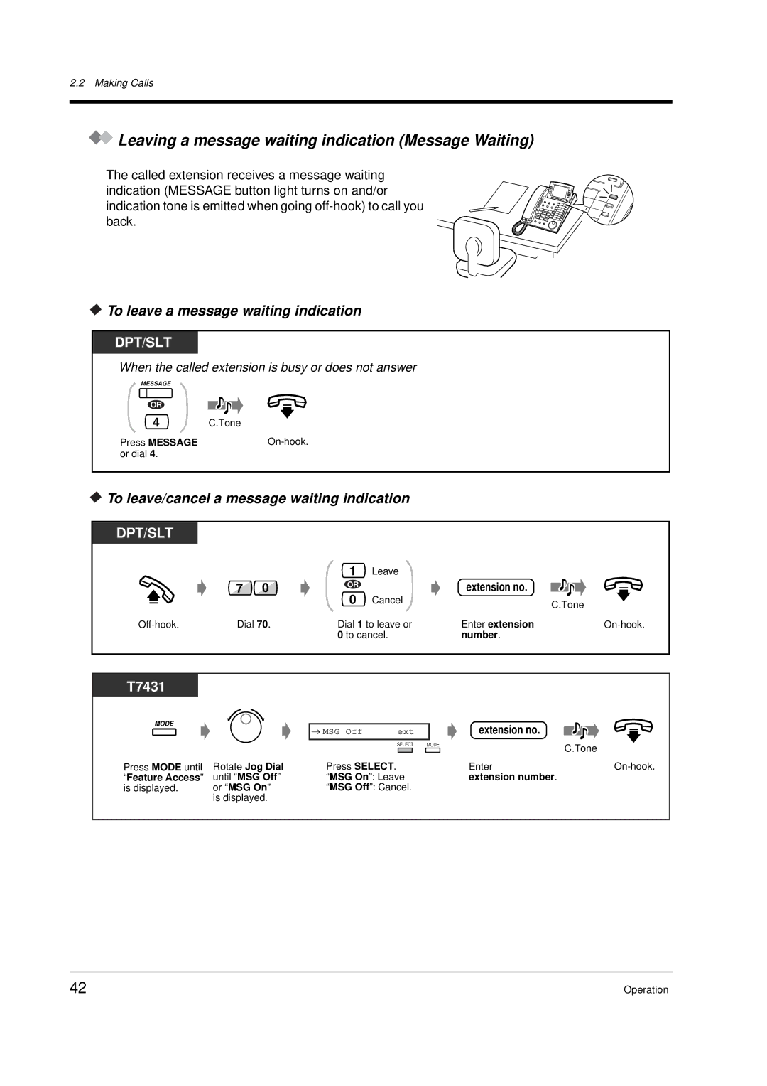 Panasonic KX-TD612E user manual Leaving a message waiting indication Message Waiting, To leave a message waiting indication 