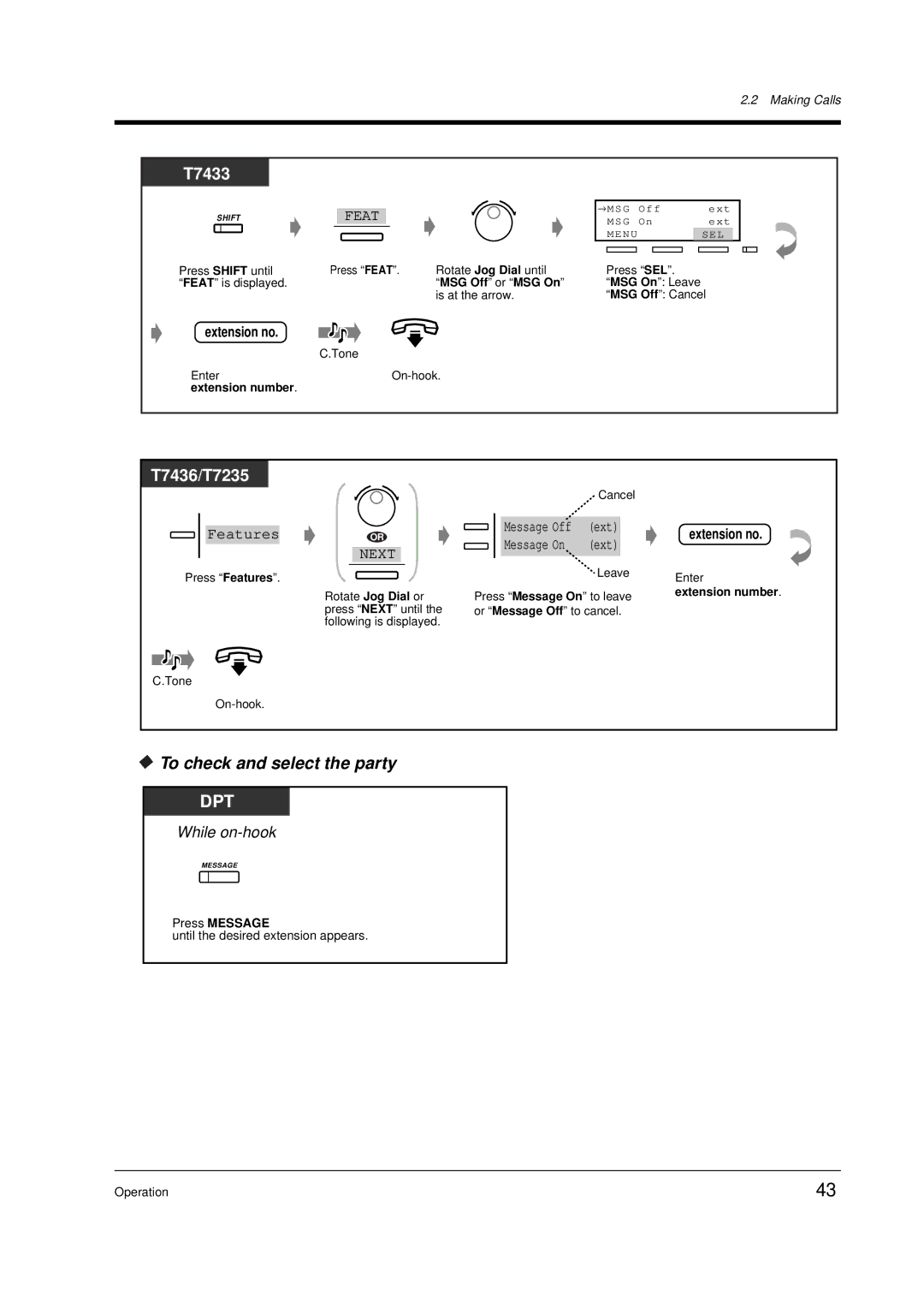 Panasonic KX-TD612E user manual To check and select the party, MSG Off or MSG On 