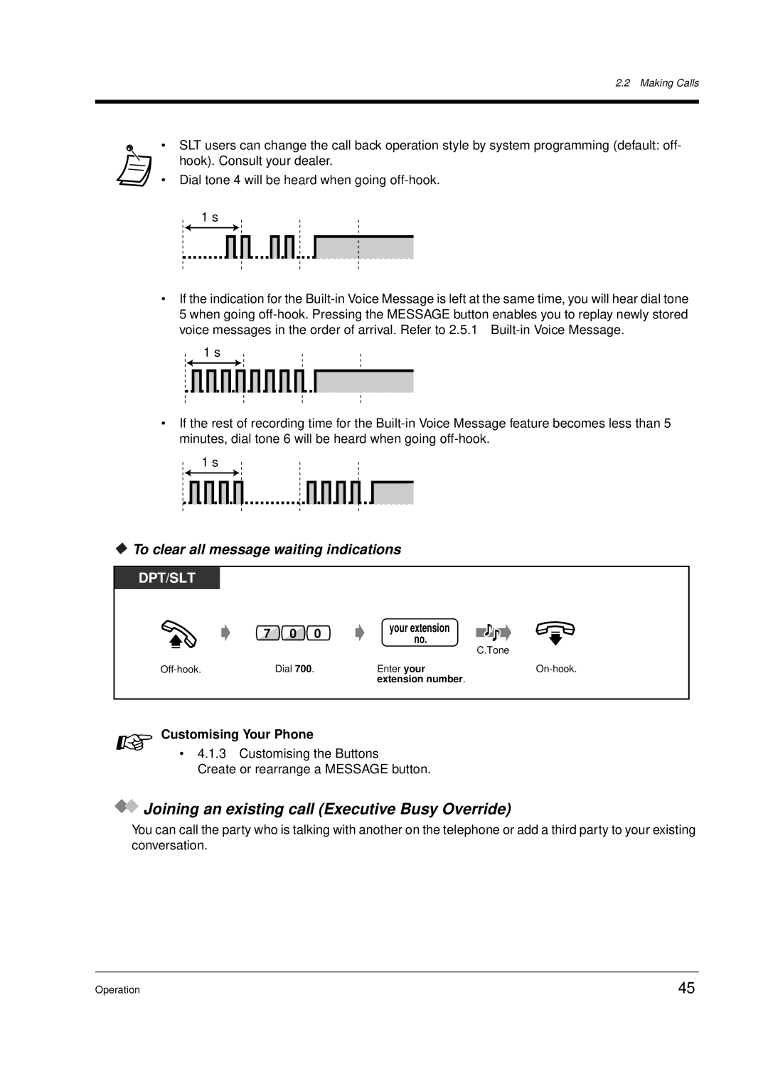 Panasonic KX-TD612E user manual Joining an existing call Executive Busy Override, To clear all message waiting indications 