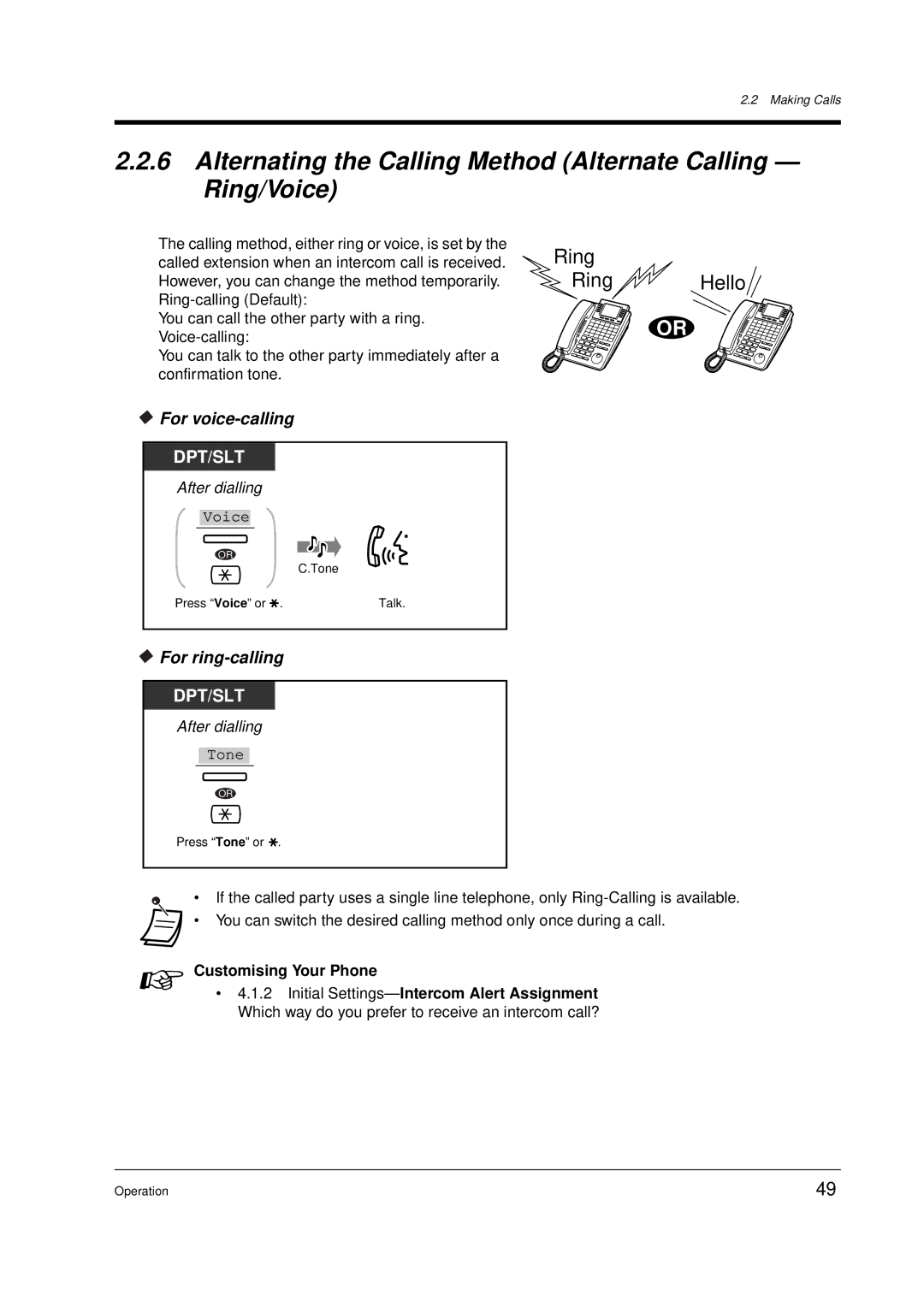 Panasonic KX-TD612E Alternating the Calling Method Alternate Calling Ring/Voice, For voice-calling, For ring-calling 