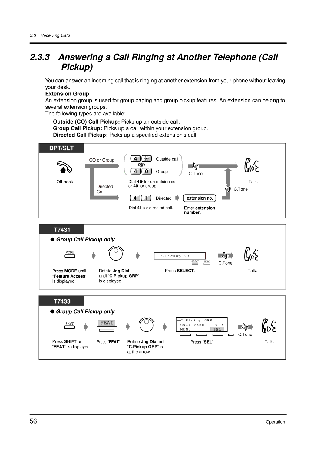 Panasonic KX-TD612E user manual Answering a Call Ringing at Another Telephone Call Pickup, Extension Group 