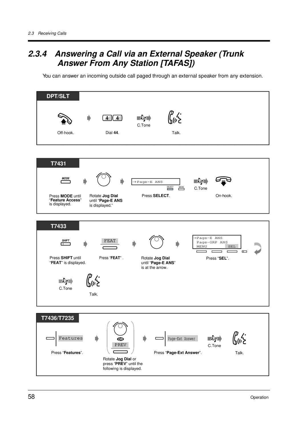 Panasonic KX-TD612E user manual Rotate Jog Dial until Page-E ANS is displayed, Press Page-Ext Answer 