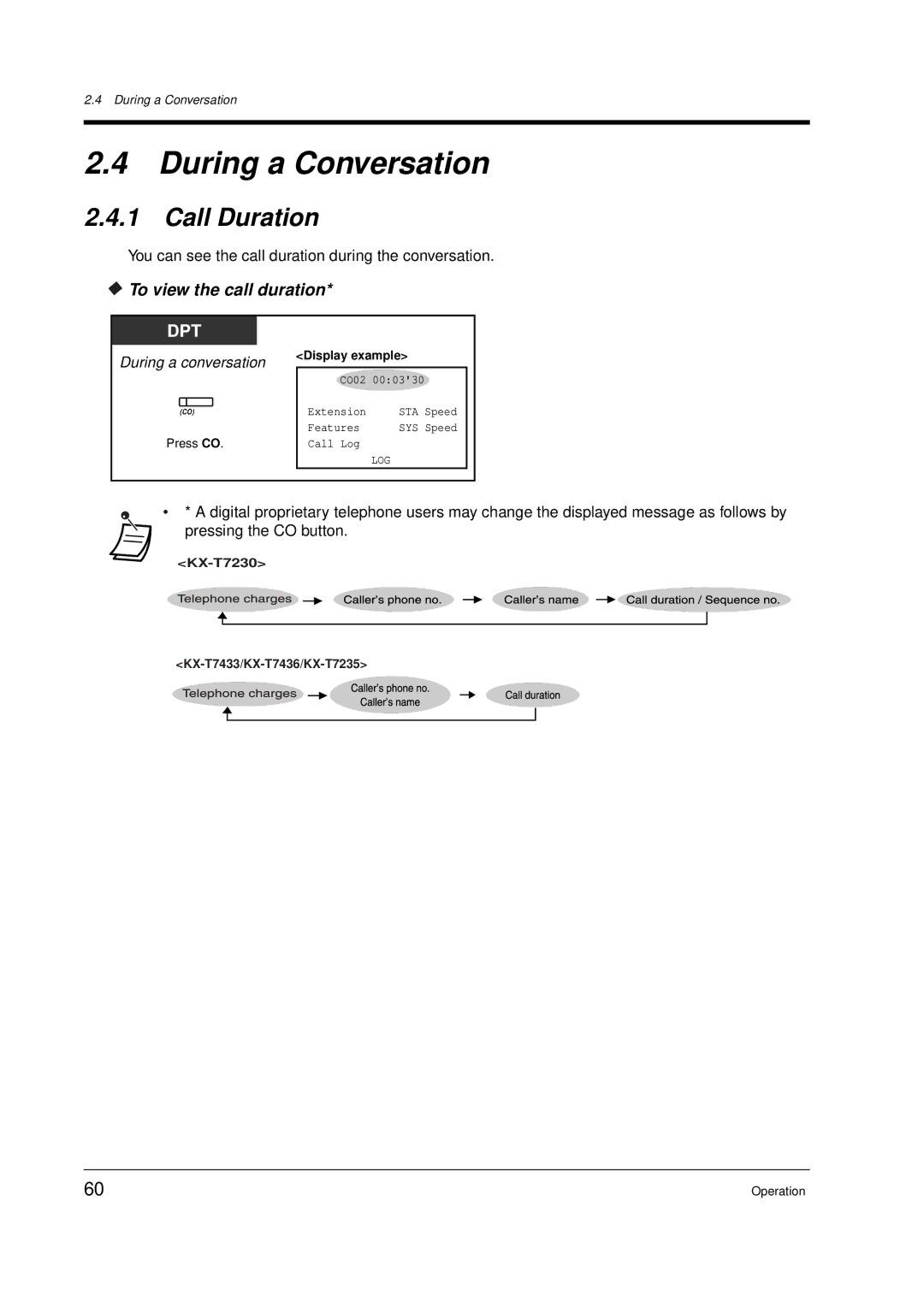 Panasonic KX-TD612E user manual During a Conversation, Call Duration, To view the call duration 