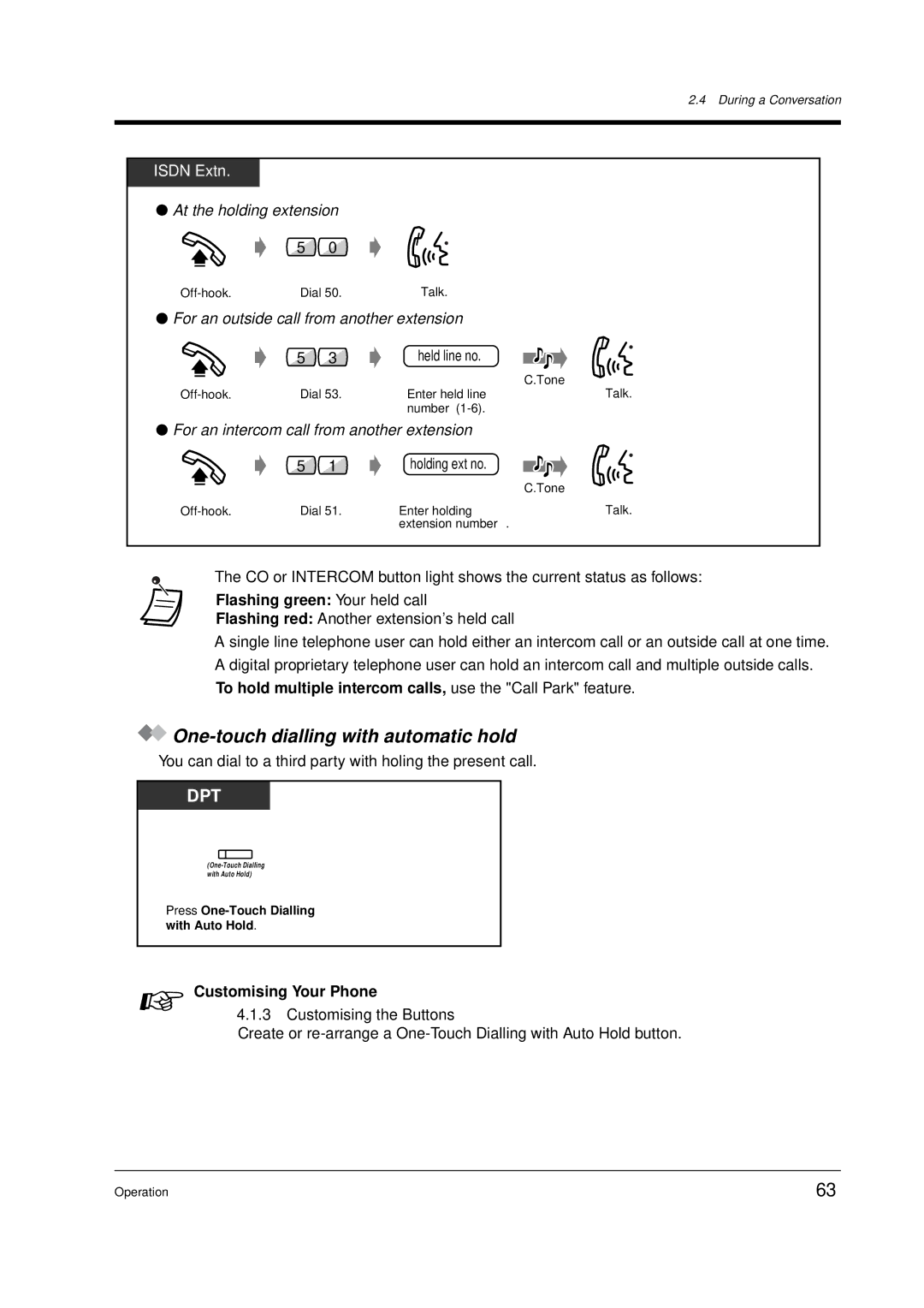 Panasonic KX-TD612E user manual One-touch dialling with automatic hold, Flashing green Your held call 