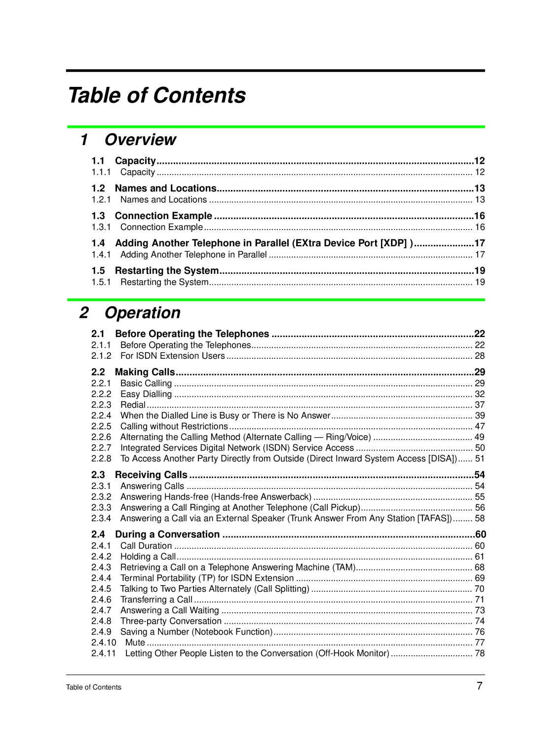 Panasonic KX-TD612E user manual Table of Contents 