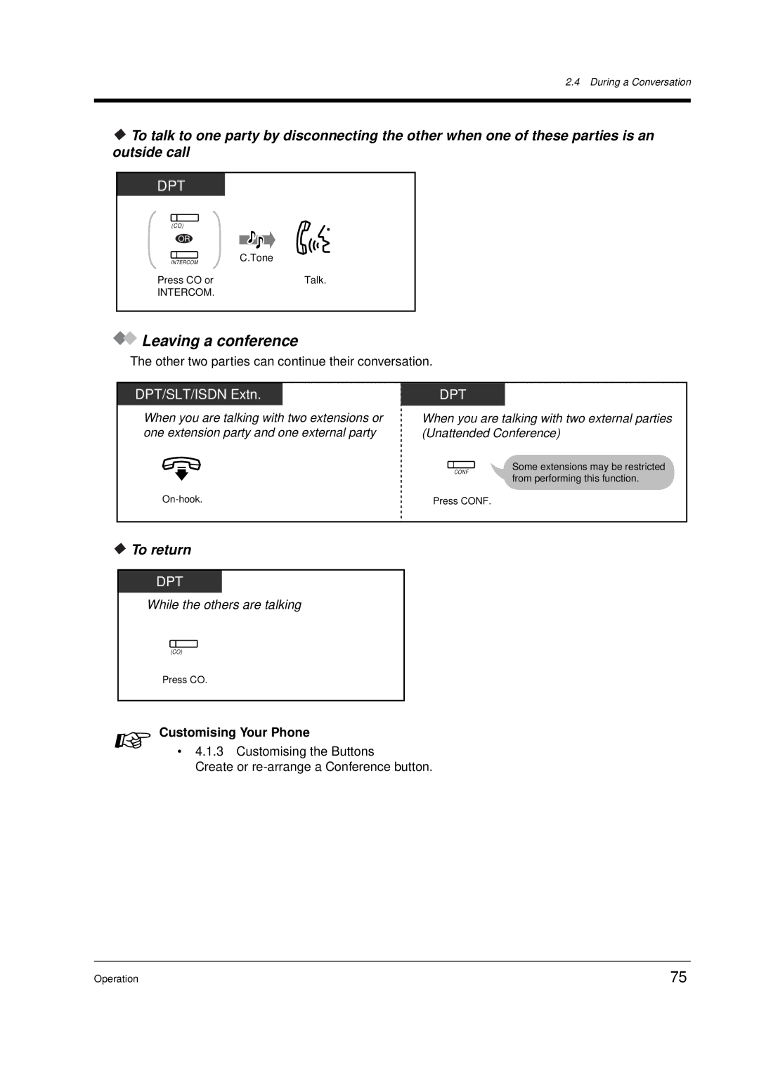 Panasonic KX-TD612E user manual Leaving a conference, To return 