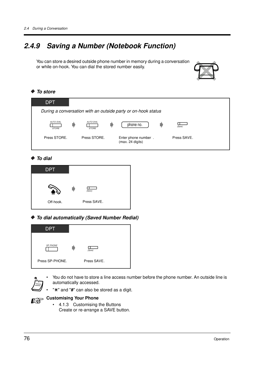 Panasonic KX-TD612E user manual Saving a Number Notebook Function, To store, To dial automatically Saved Number Redial 