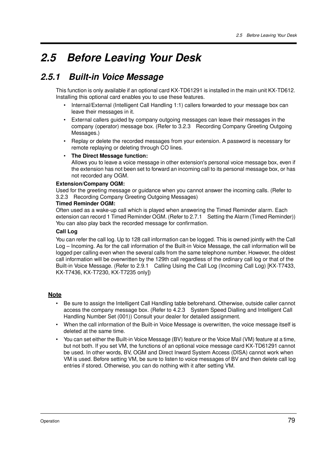 Panasonic KX-TD612E user manual Before Leaving Your Desk, Built-in Voice Message 