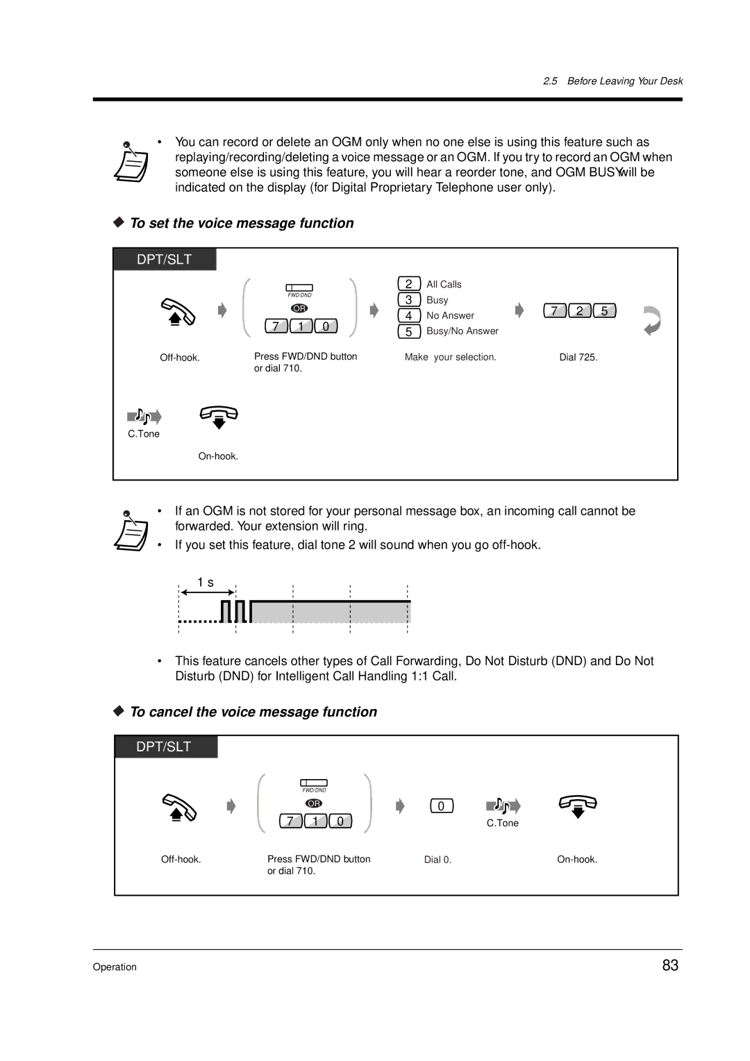 Panasonic KX-TD612E user manual To set the voice message function, To cancel the voice message function 