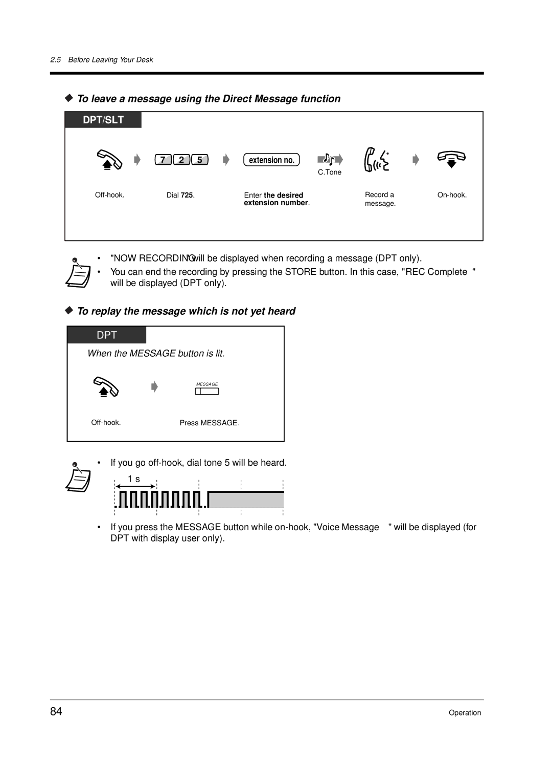 Panasonic KX-TD612E To leave a message using the Direct Message function, To replay the message which is not yet heard 