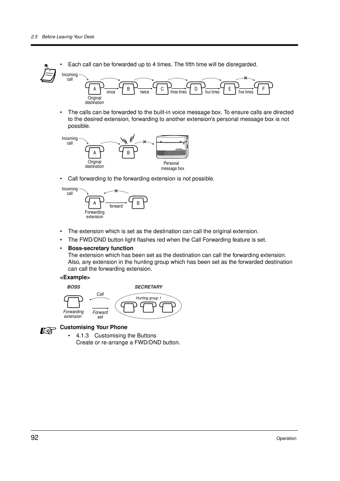 Panasonic KX-TD612E user manual Boss-secretary function, Example 