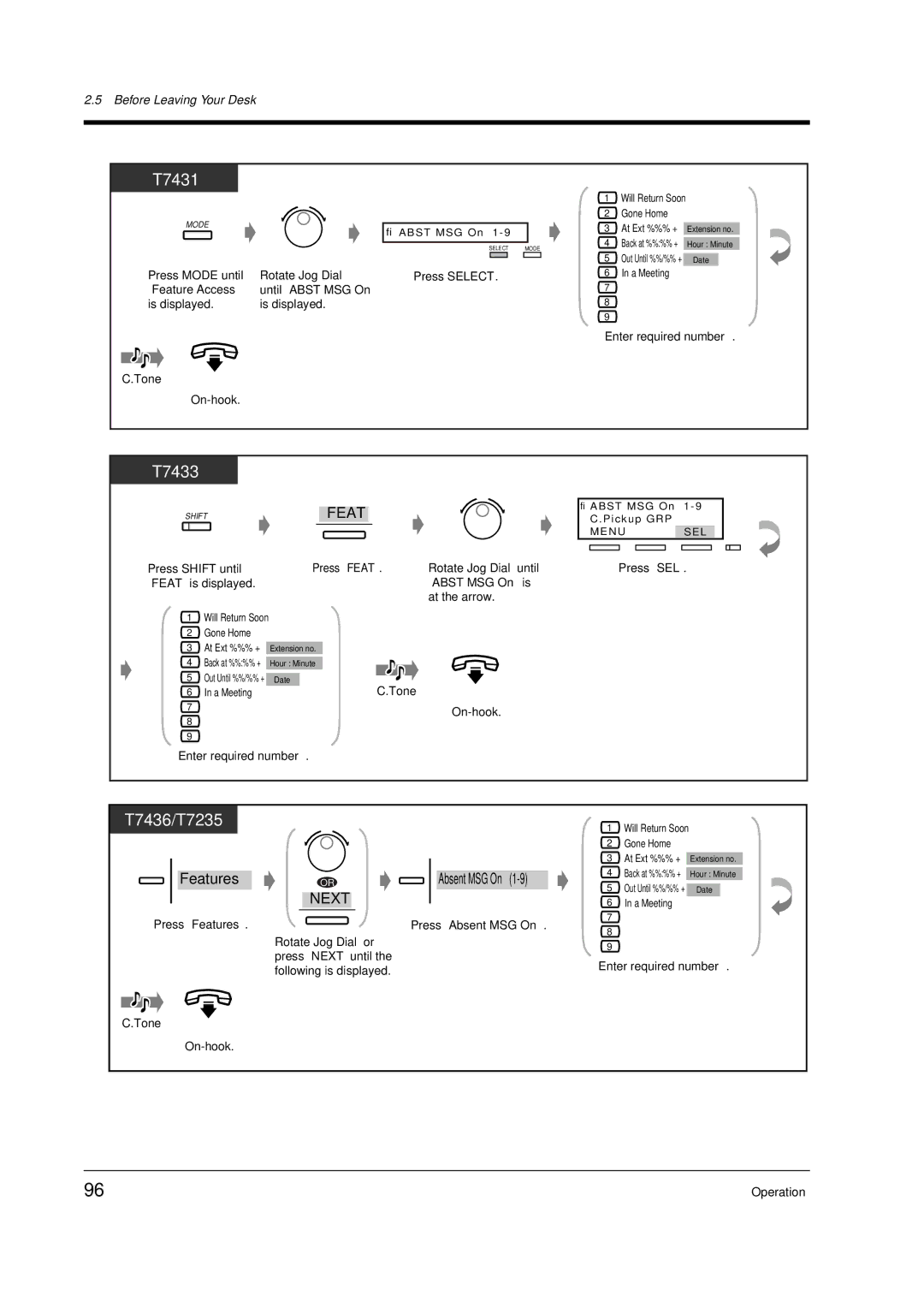 Panasonic KX-TD612E user manual Feature Access until Abst MSG On, Press Absent MSG On 