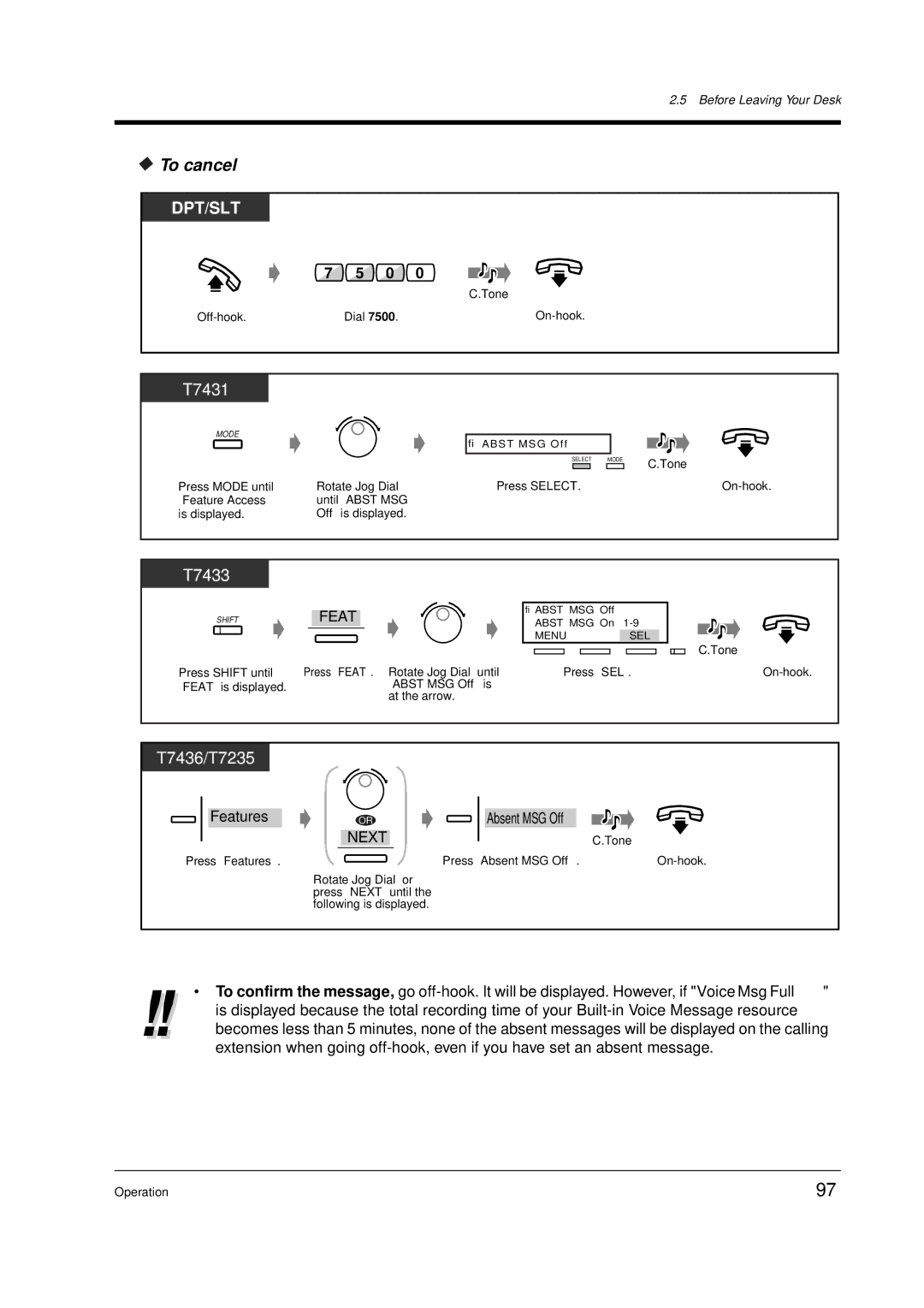 Panasonic KX-TD612E user manual Press Absent MSG Off 