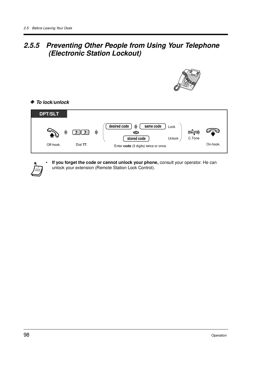 Panasonic KX-TD612E user manual To lock/unlock, Desired code Same code 