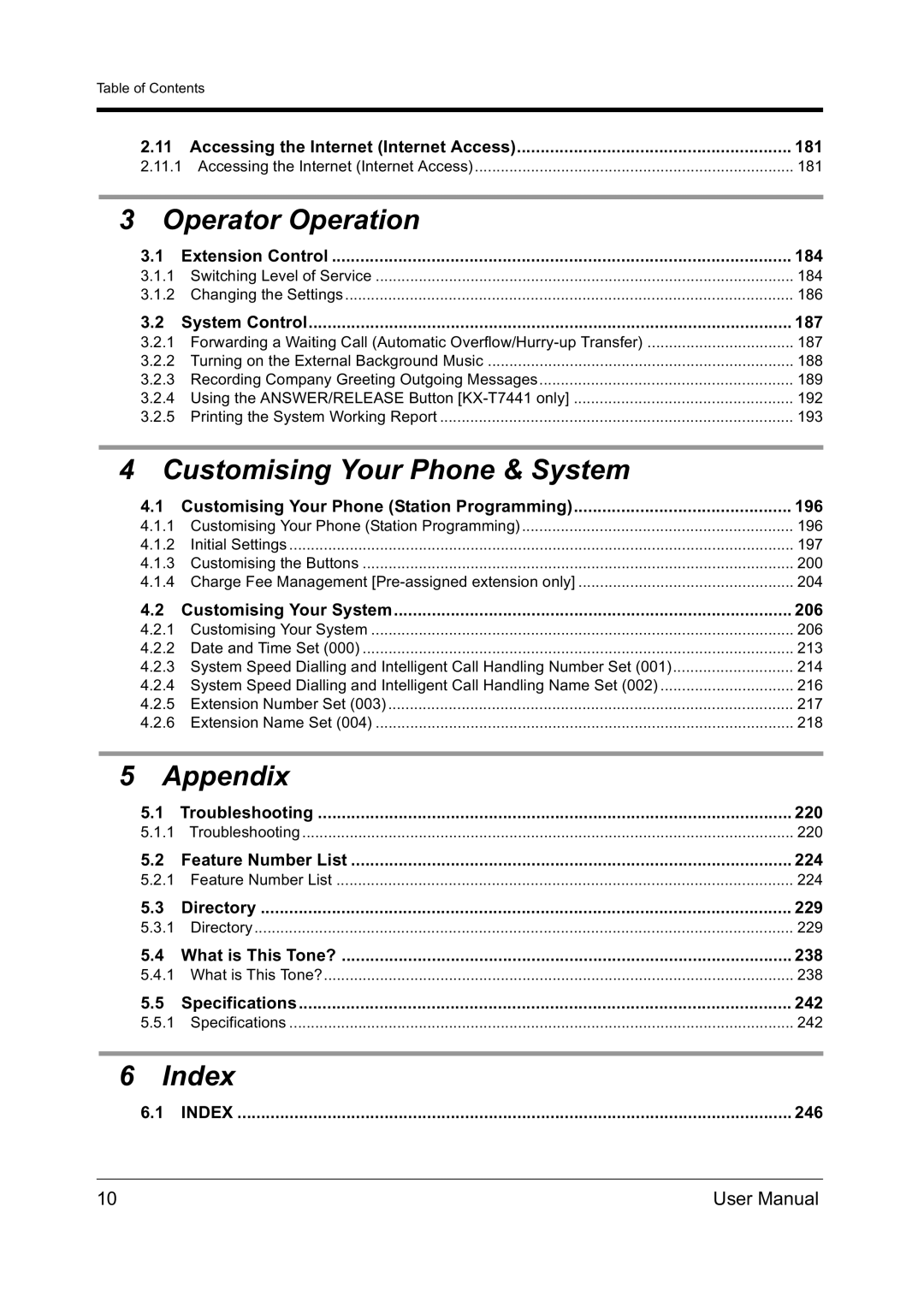 Panasonic KX-TD612NZ user manual 181, 220, 224, 229, 238, 242 