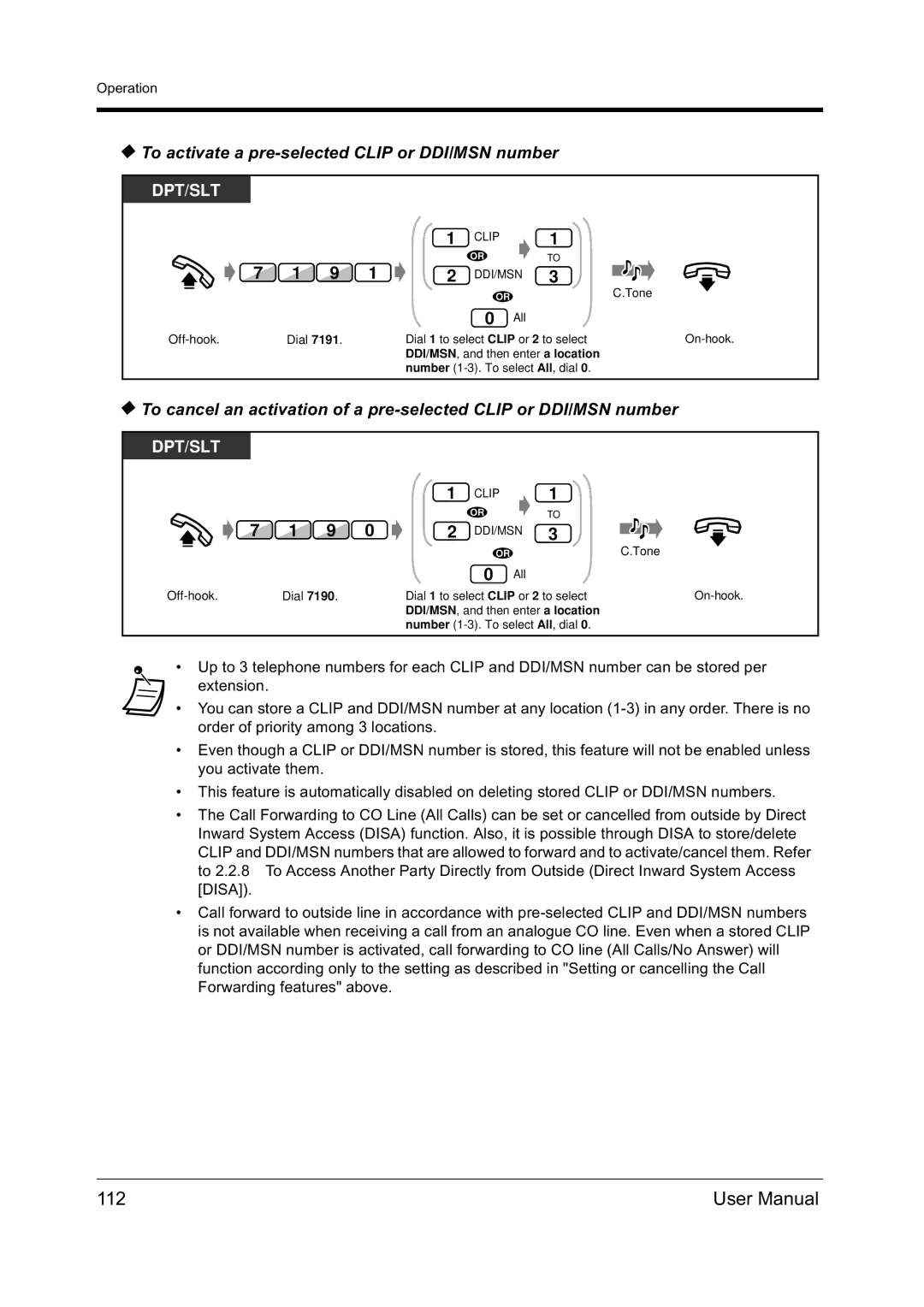 Panasonic KX-TD612NZ user manual 112, To activate a pre-selected Clip or DDI/MSN number 