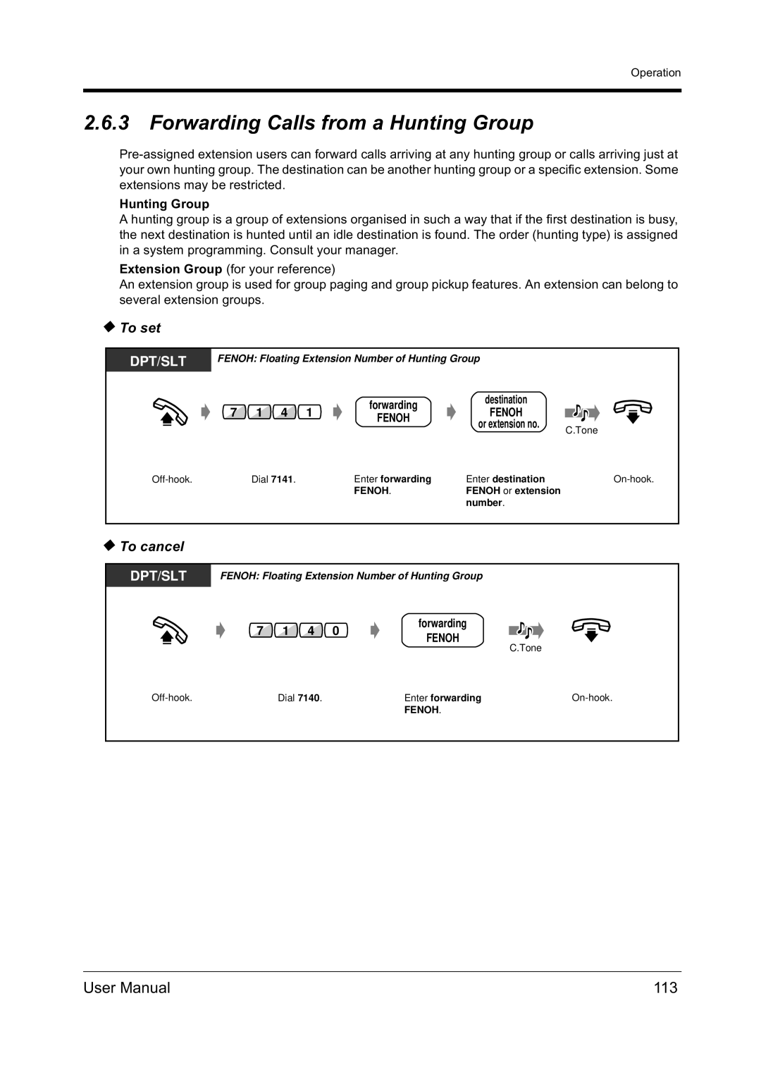 Panasonic KX-TD612NZ user manual Forwarding Calls from a Hunting Group, 113 