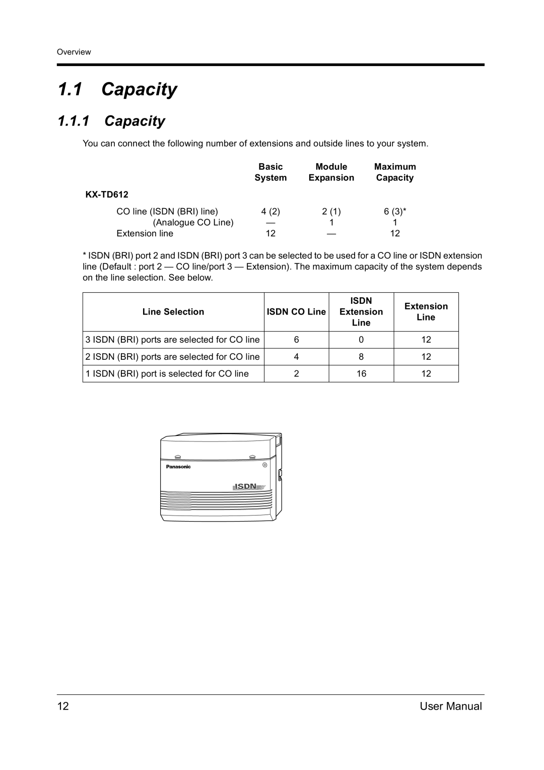 Panasonic KX-TD612NZ user manual Capacity 