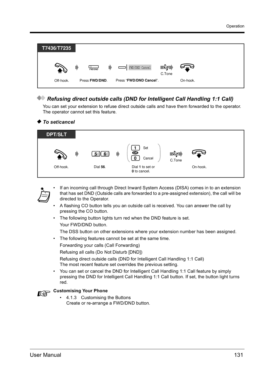 Panasonic KX-TD612NZ user manual 131, Press FWD/DND Cancel 