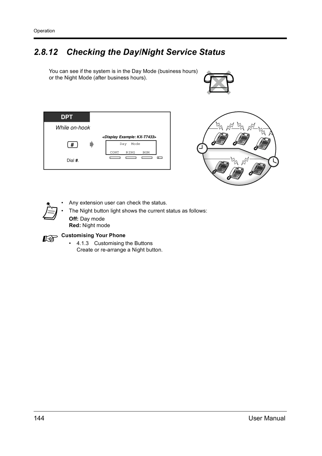 Panasonic KX-TD612NZ user manual Checking the Day/Night Service Status, 144 