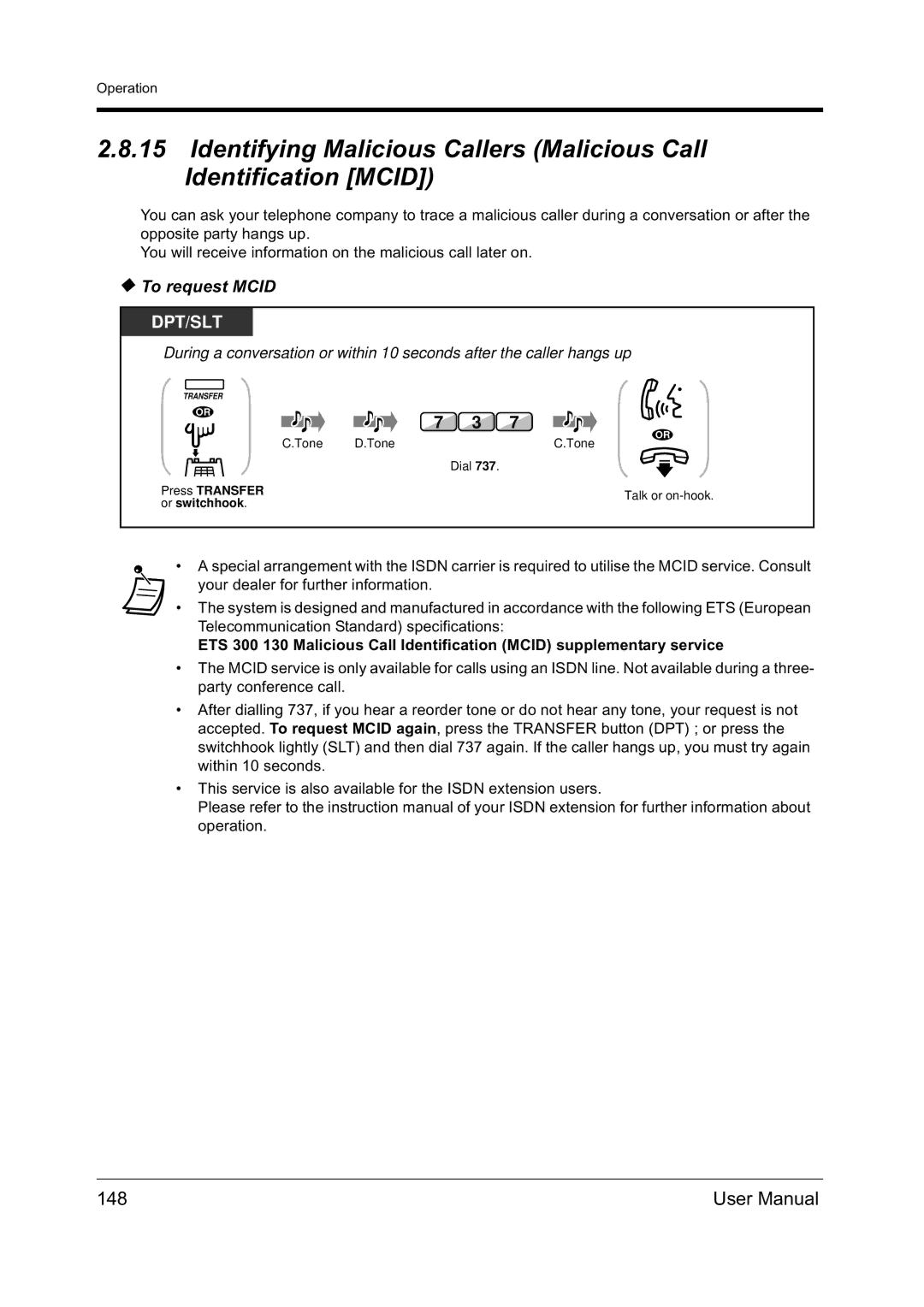 Panasonic KX-TD612NZ user manual 148, To request Mcid, Or switchhook 