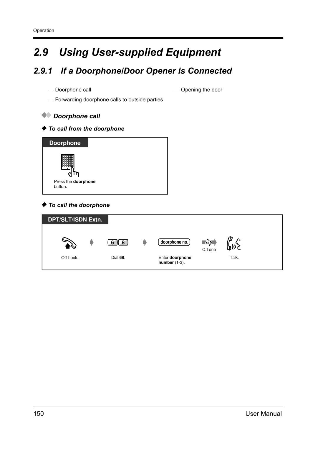 Panasonic KX-TD612NZ Using User-supplied Equipment, If a Doorphone/Door Opener is Connected, Doorphone call, 150 