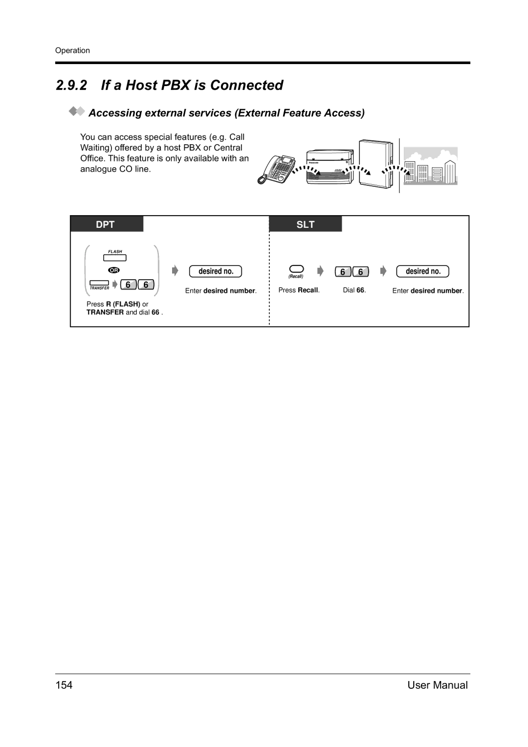 Panasonic KX-TD612NZ user manual If a Host PBX is Connected, Accessing external services External Feature Access, 154 