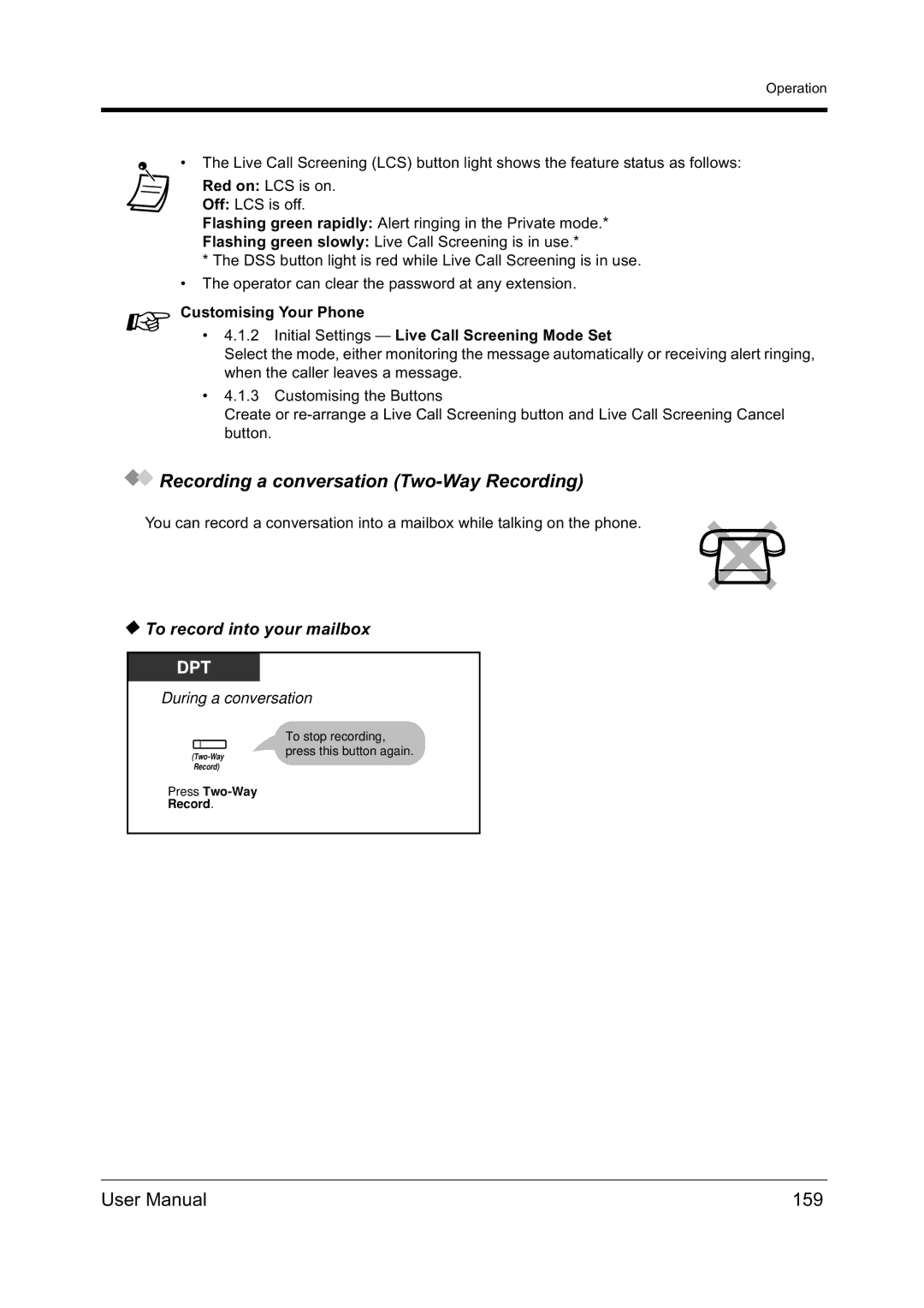 Panasonic KX-TD612NZ user manual Recording a conversation Two-Way Recording, 159, To record into your mailbox 