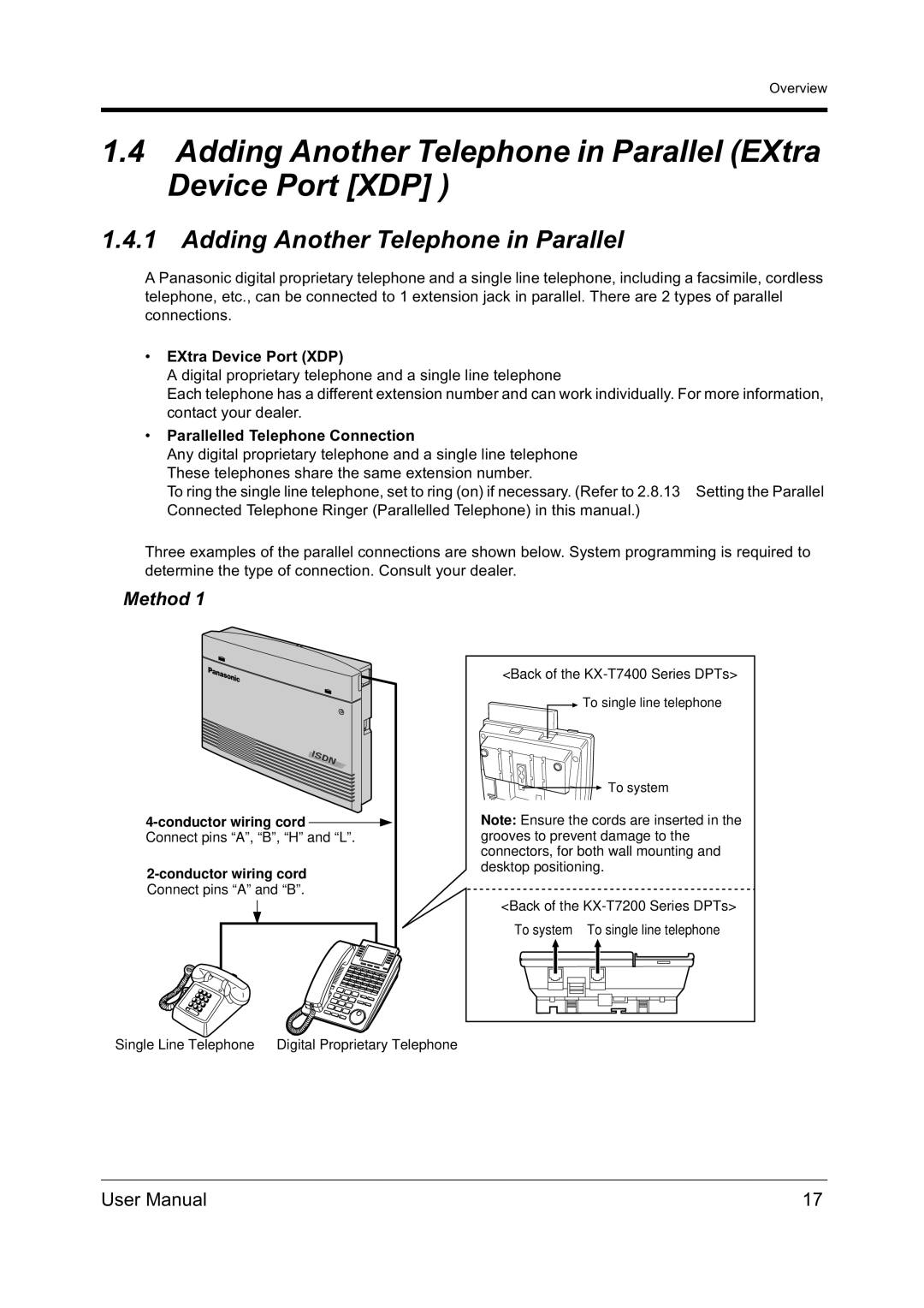 Panasonic KX-TD612NZ Adding Another Telephone in Parallel EXtra Device Port XDP, Method, Parallelled Telephone Connection 