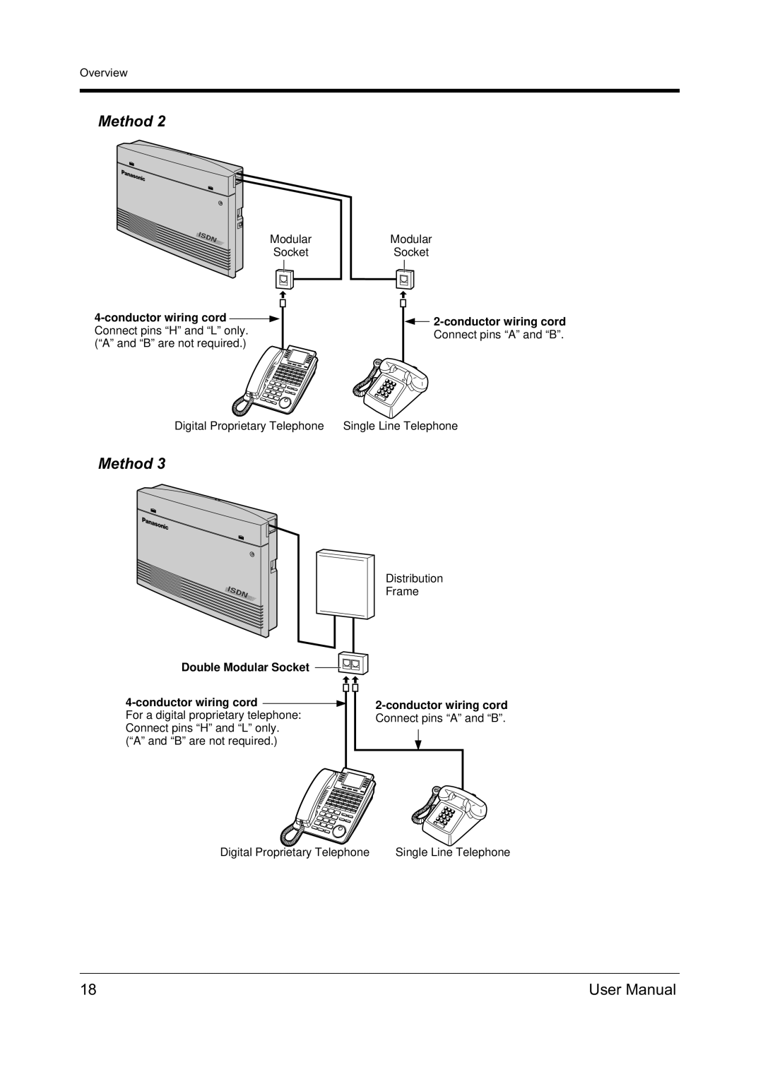 Panasonic KX-TD612NZ user manual Conductor wiring cord Connect pins H and L only 