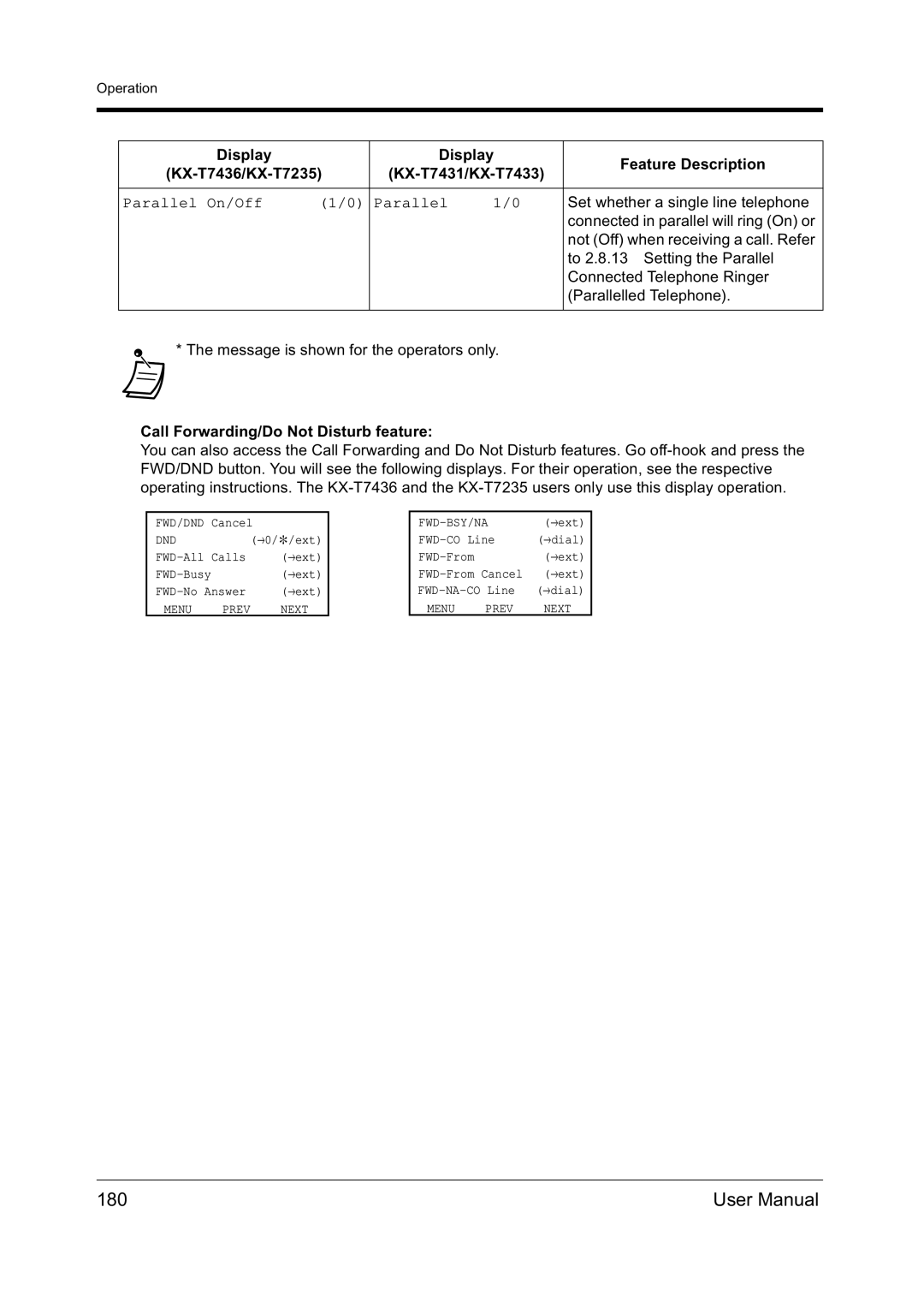 Panasonic KX-TD612NZ user manual 180, Call Forwarding/Do Not Disturb feature 