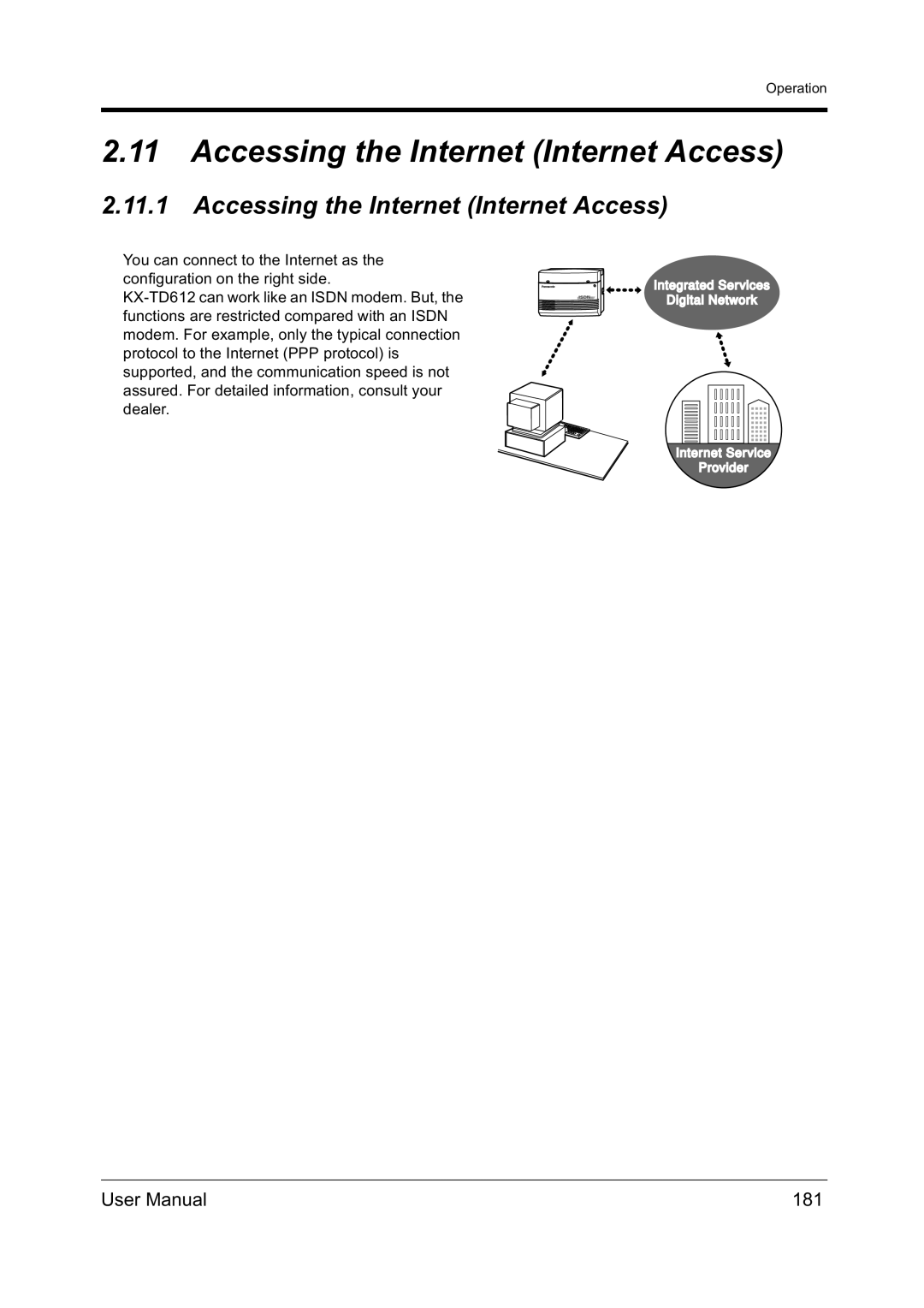 Panasonic KX-TD612NZ user manual Accessing the Internet Internet Access, 181 